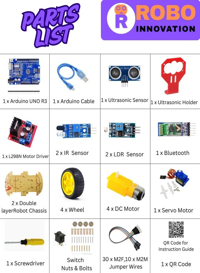 ROBOINNOVATION || All-in-One 4WD kit Line Follower || Obstacle Avoiding|| Edge Detector || Bluetooth Remote Control || Light Following Robot kit with Online Guide - Image 2